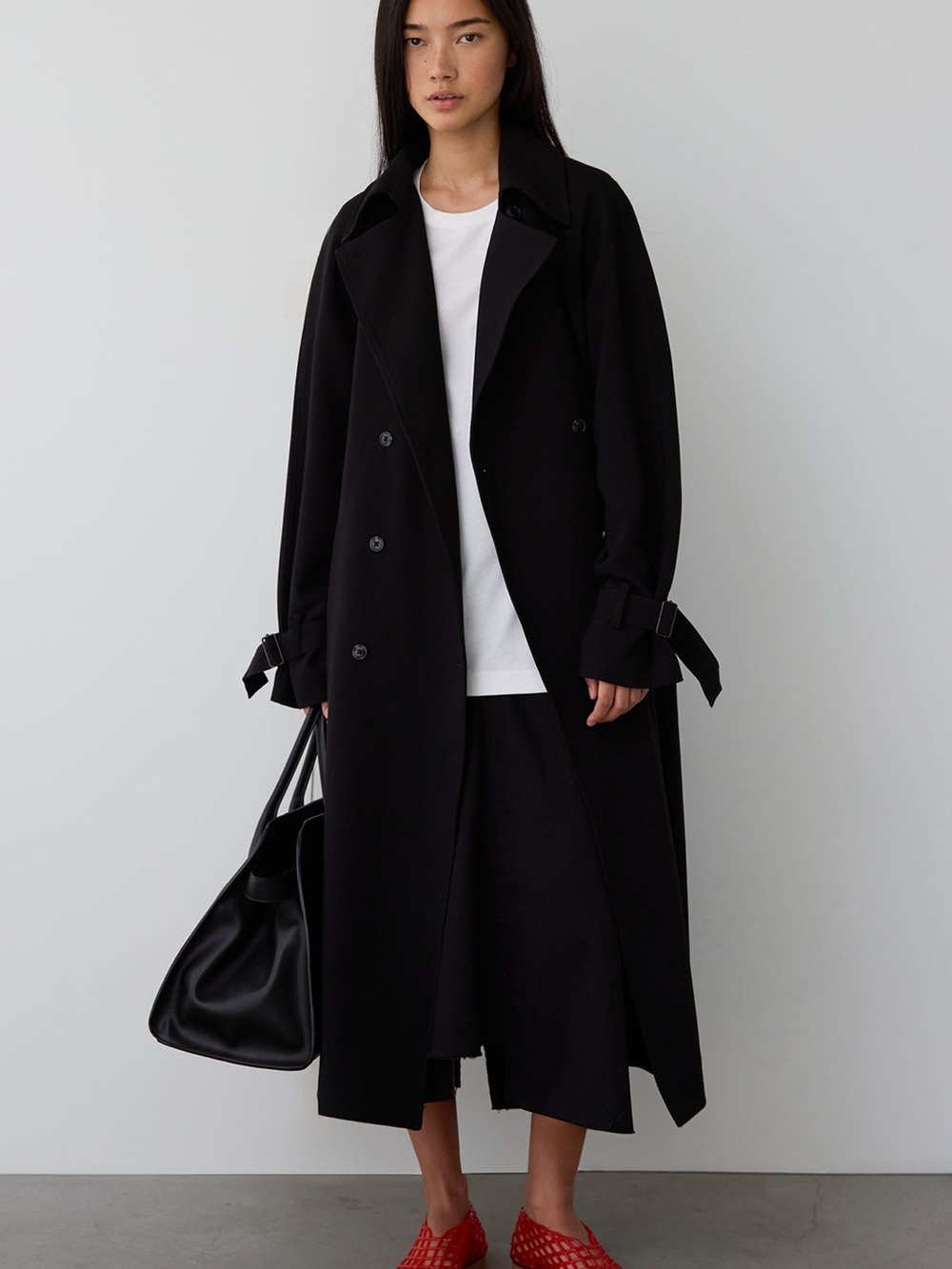 Oak + Fort Oversized Trench Coat in Black size XXS